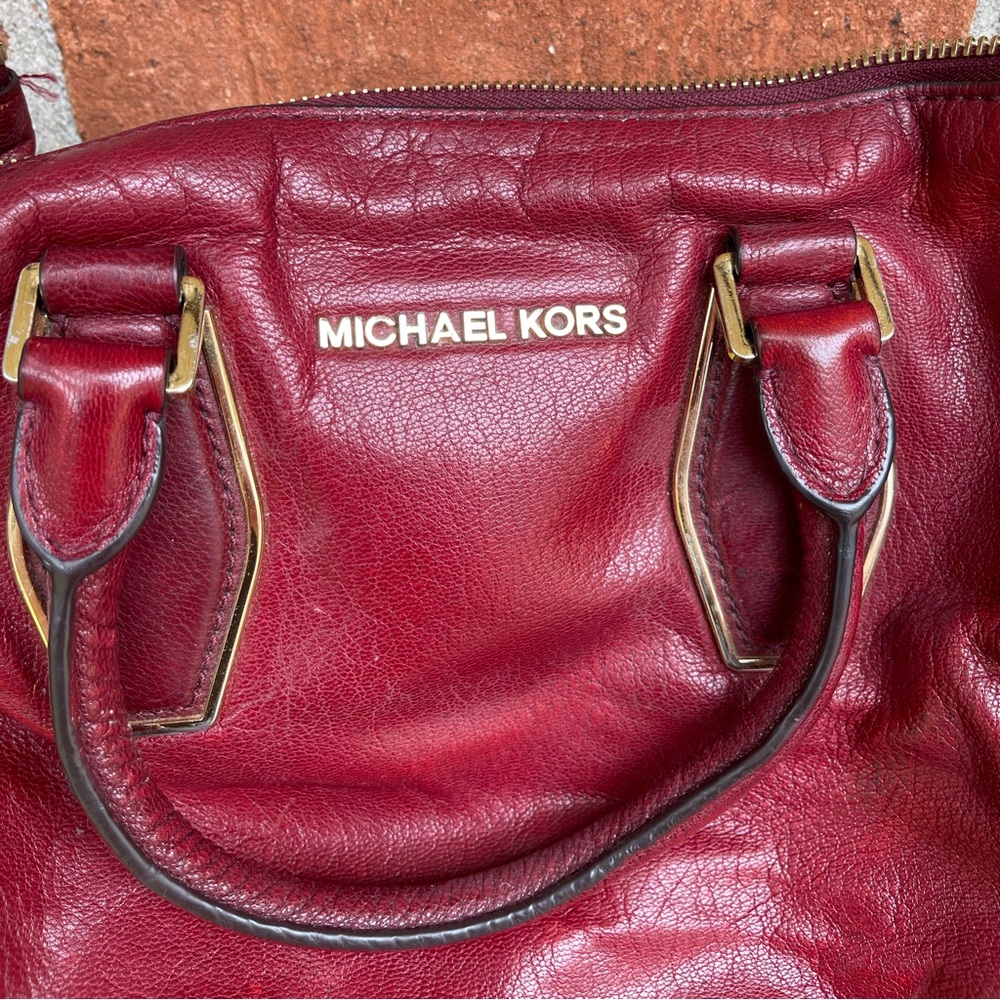 3/$12 Burgundy Michael Kors Leather Purse with Gold Hardware - Used - Picture 2 of 13